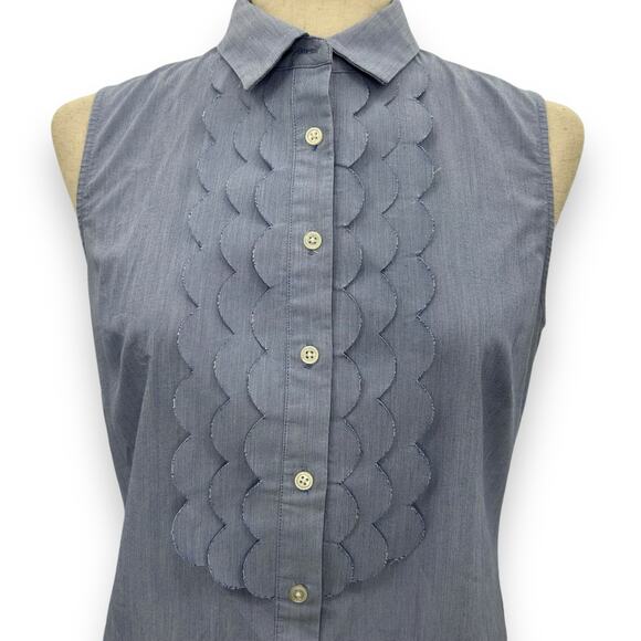 Banana Republic Button Up Top Size 8 light blue Scalloped Preppy Coquette Work - Picture 4 of 10